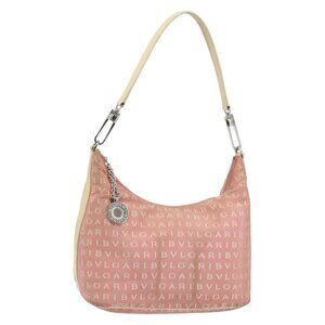 Authentic BVLGARI Logo Mania Shoulder Bag Canvas Pink Silver